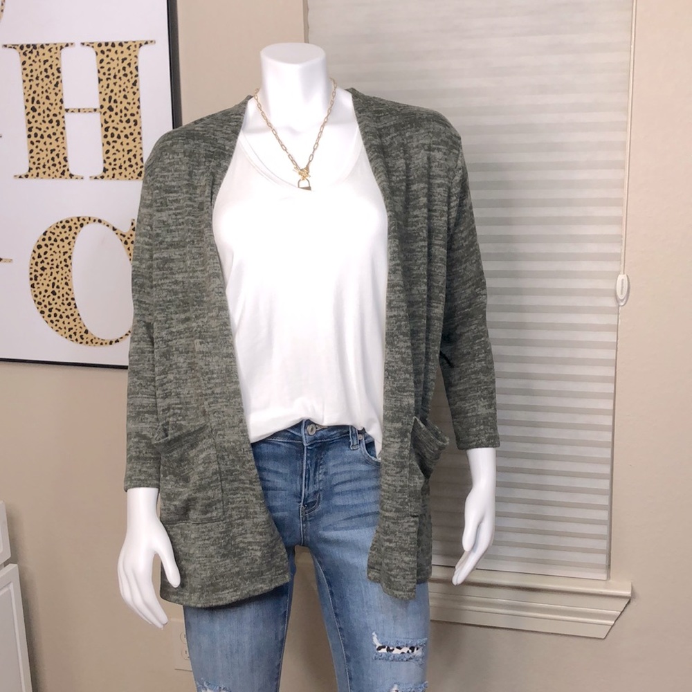 Altar’d State Heathered Olive Pocket Cardigan